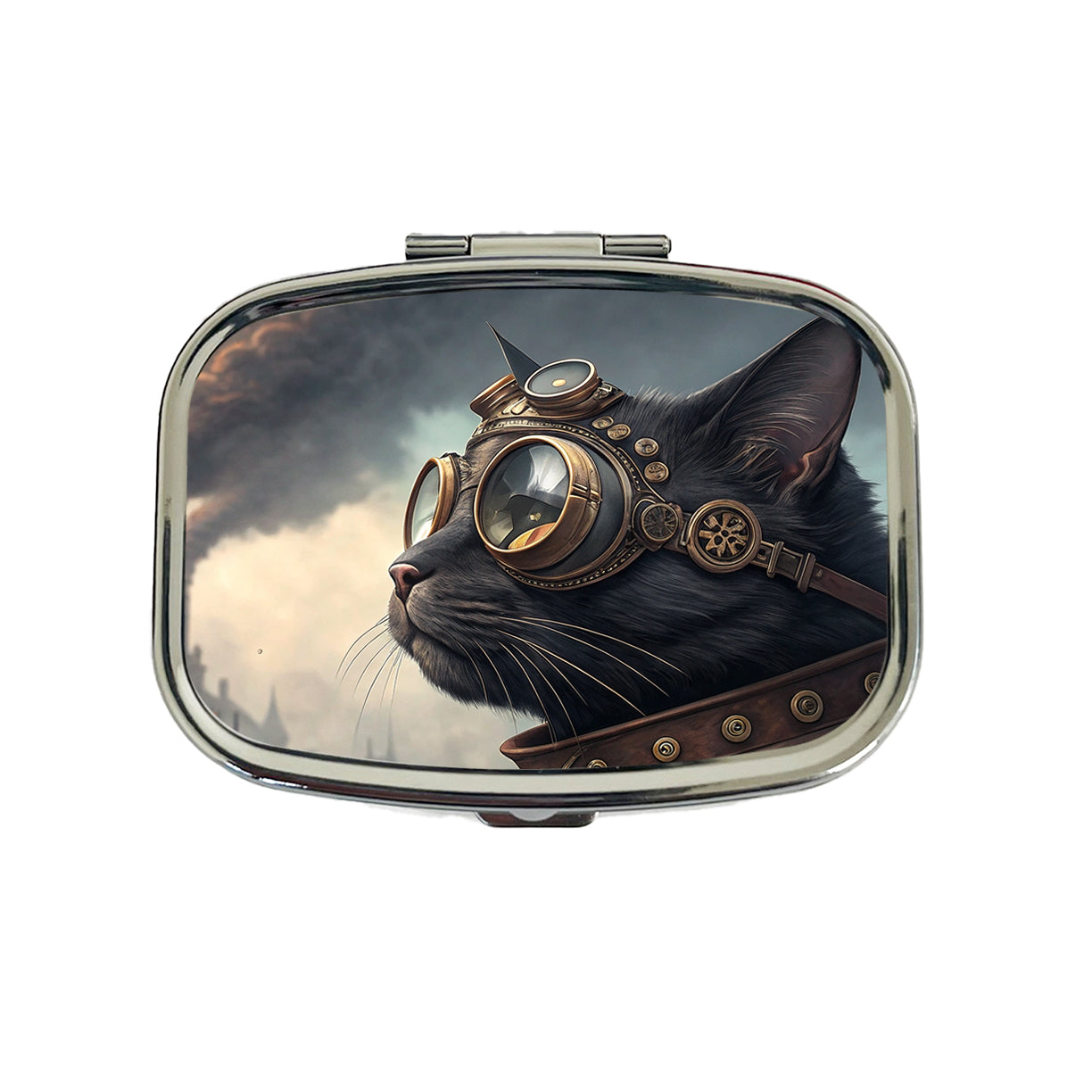 Black Cat Steampunk Travel Pill Box Case