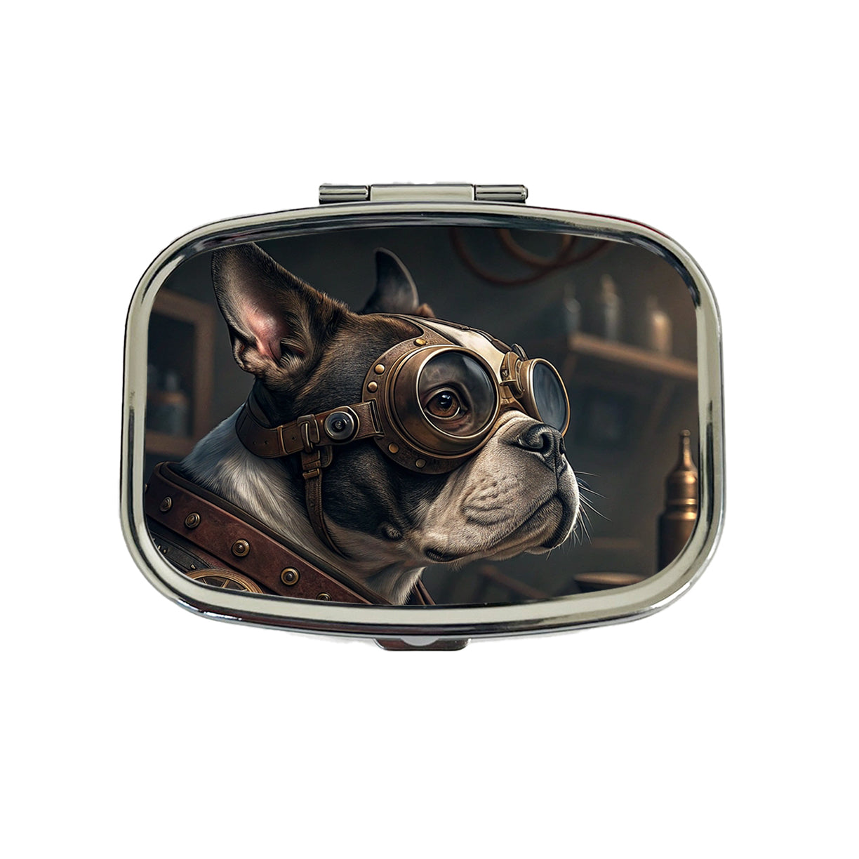 Boston Terrier Dog Steampunk Travel Pill Box Case