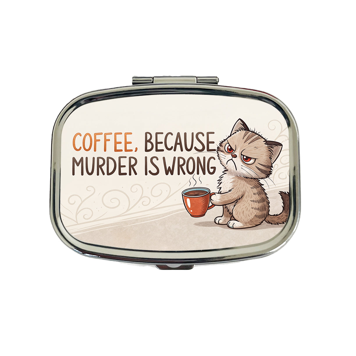 Coffee Because Murder Is Wrong Funny Angry Kitten Travel Pill Box Case