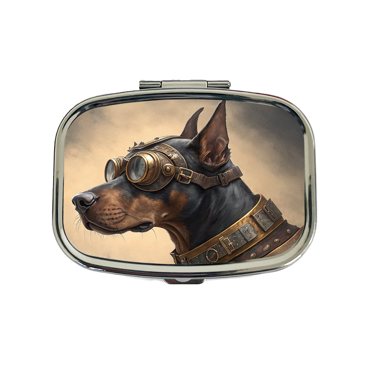 Doberman Pinscher Dog Steampunk Travel Pill Box Case