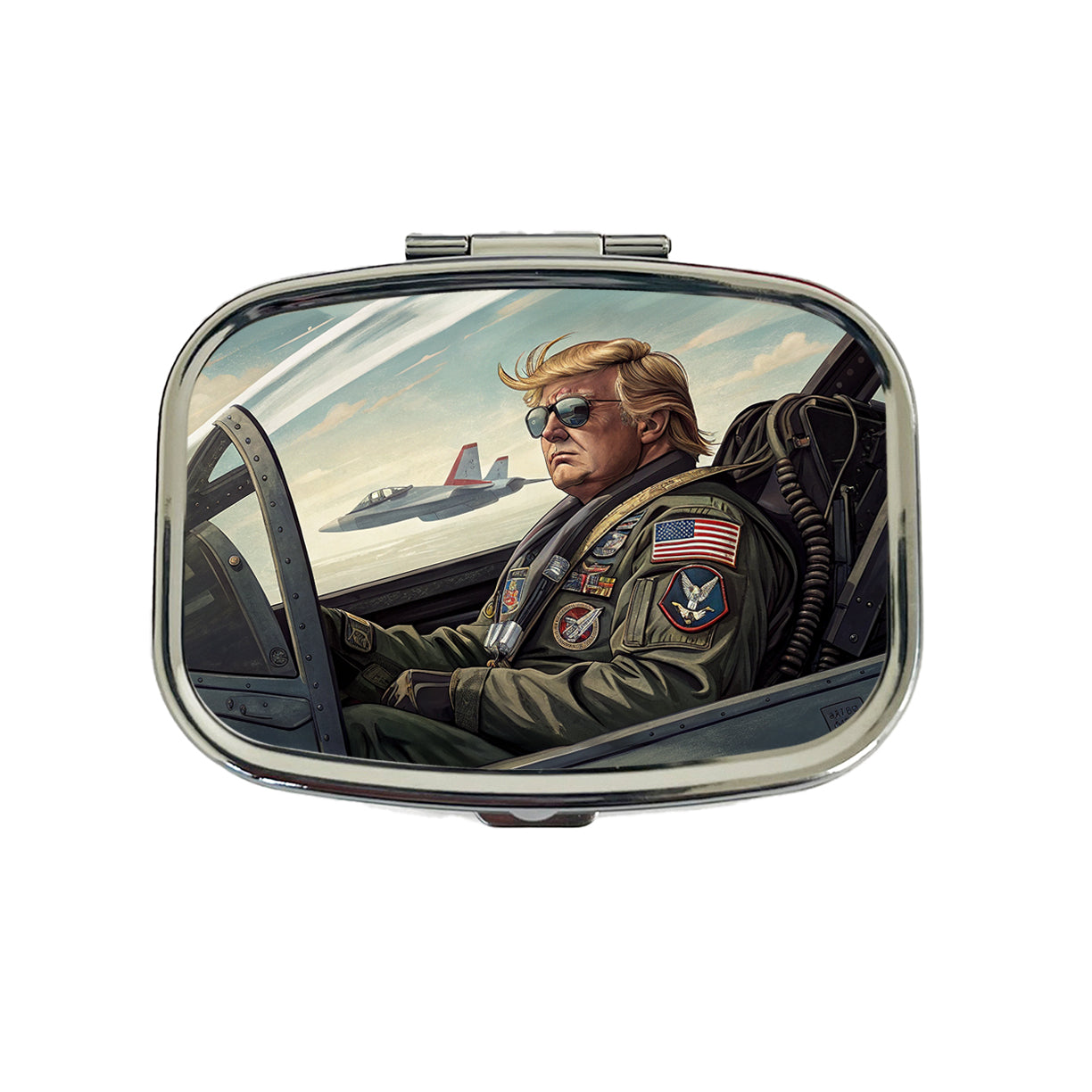 Donald Trump In Jet Fighter Funny Patriotic Travel Pill Box Case