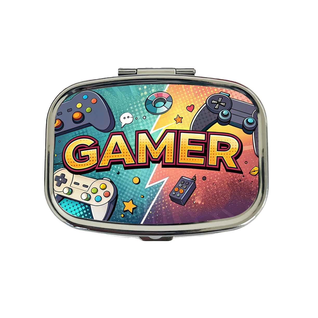 Gamer Retro Gaming Controllers Illustration Travel Pill Box Case