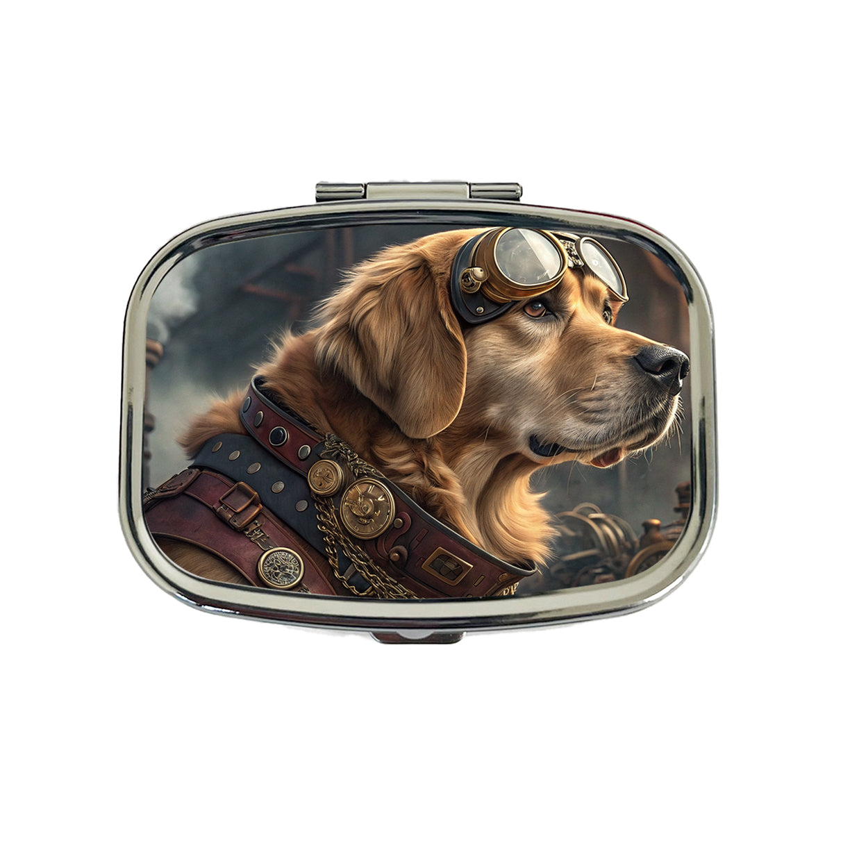 Golden Retriever Dog Steampunk Travel Pill Box Case