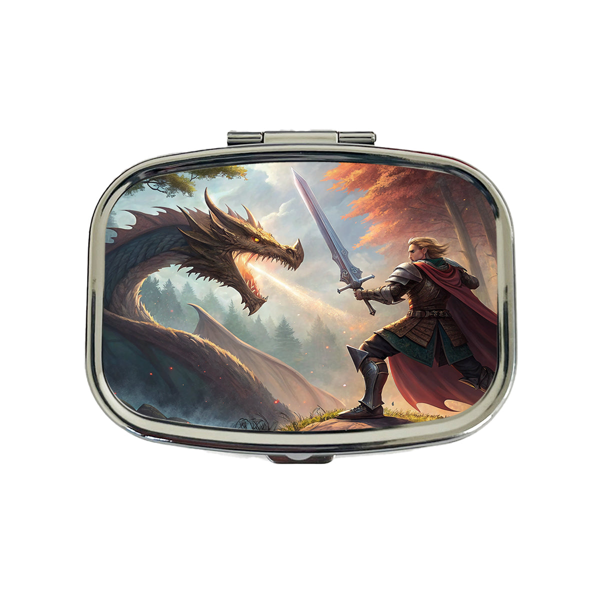Knight Dragon Slayer Illustration Travel Pill Box Case
