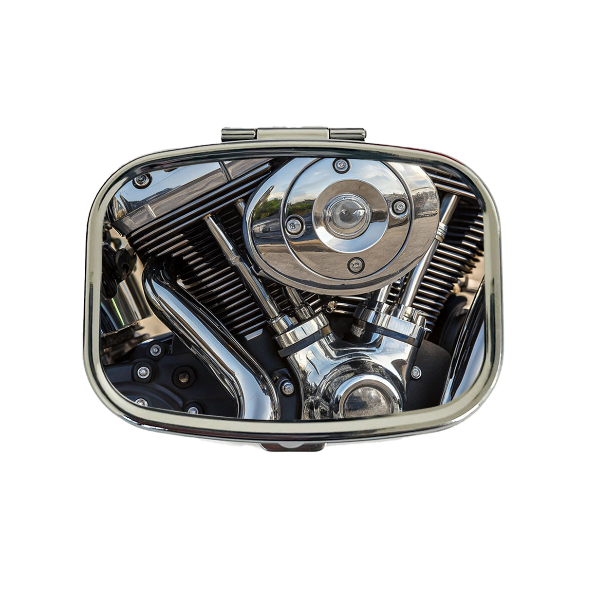 Motorcycle Chrome Engine Close-up Travel Pill Box Case