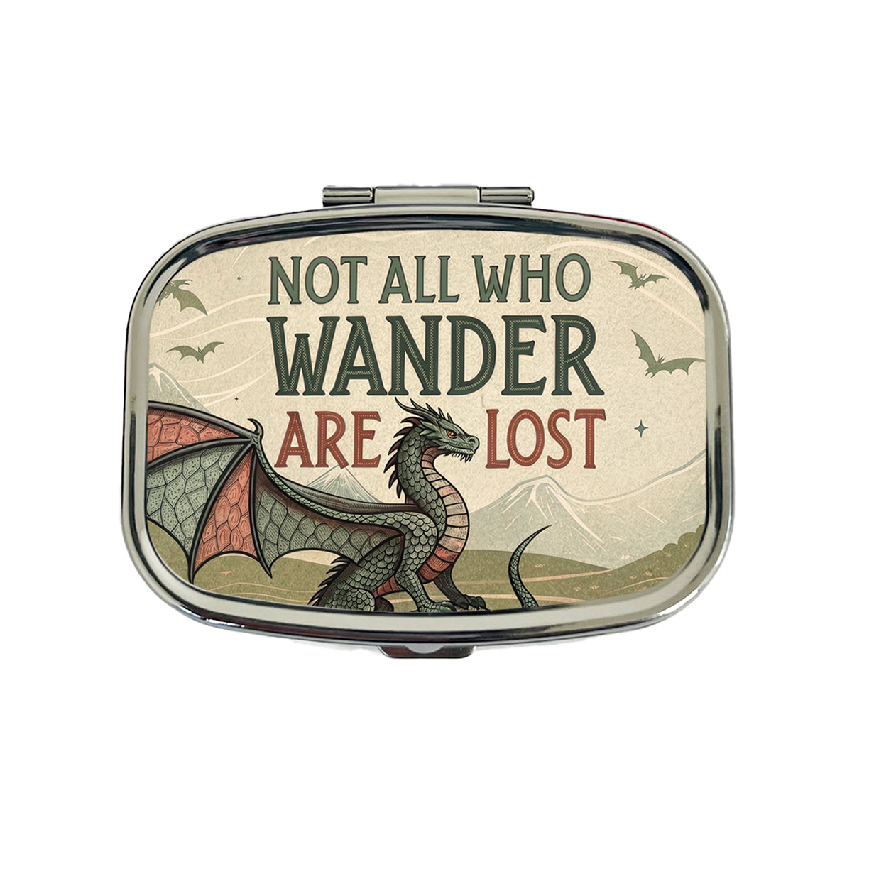 Not All Who Wander Are Lost Vintage Fantasy Illustration Travel Pill Box Case