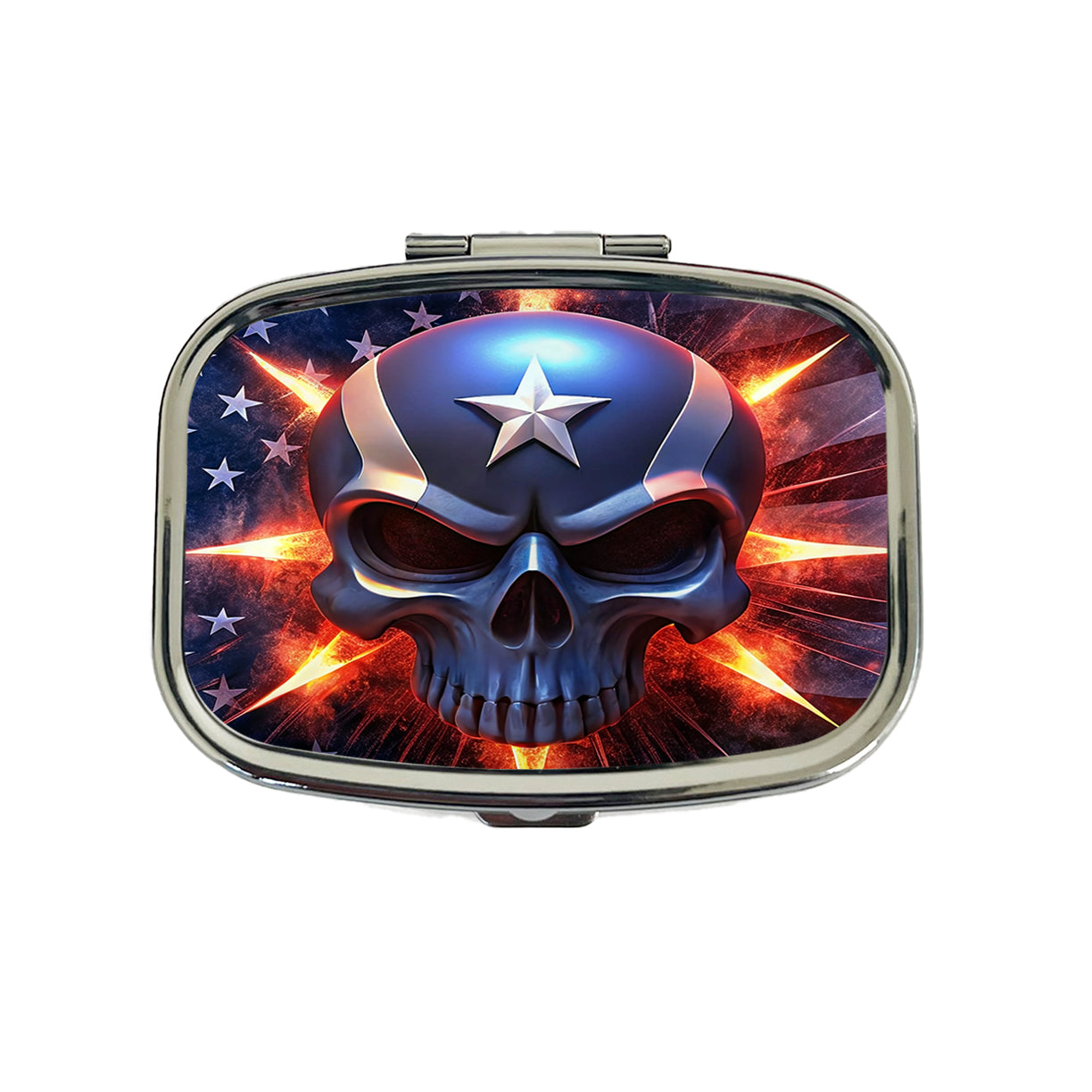 Patriotic Skull And American Flag Travel Pill Box Case