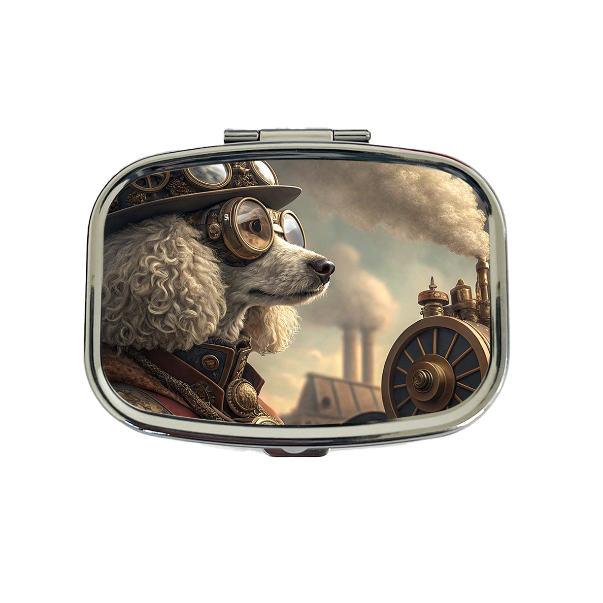 Poodle Dog Steampunk Travel Pill Box Case