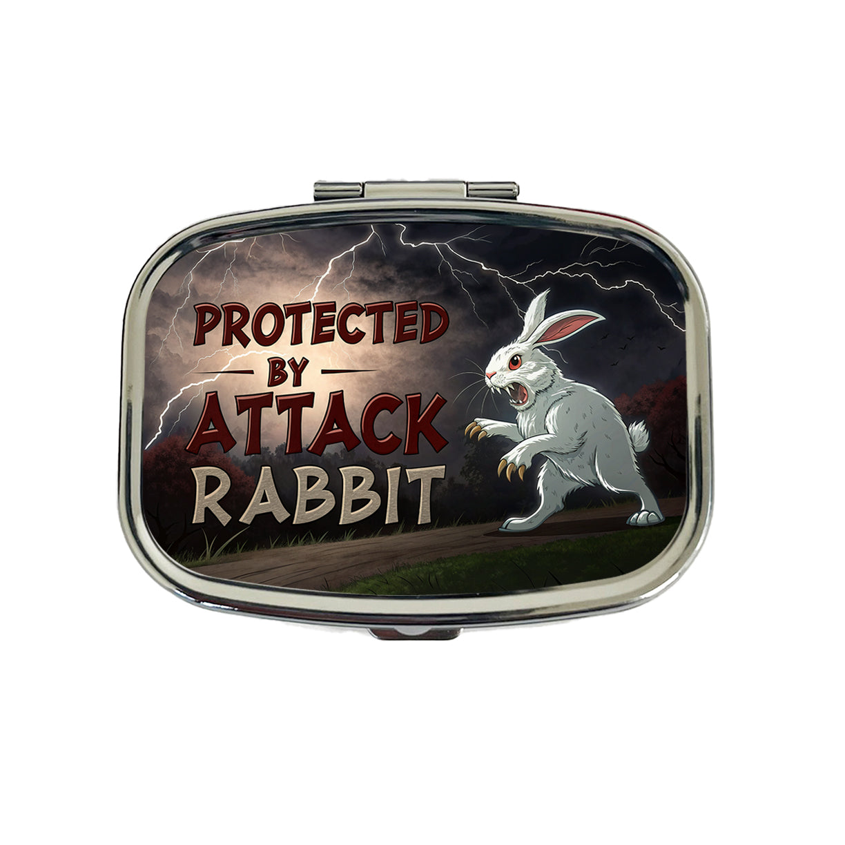 Protected By Attack Rabbit Vicious White Funny Bunny Travel Pill Box Case