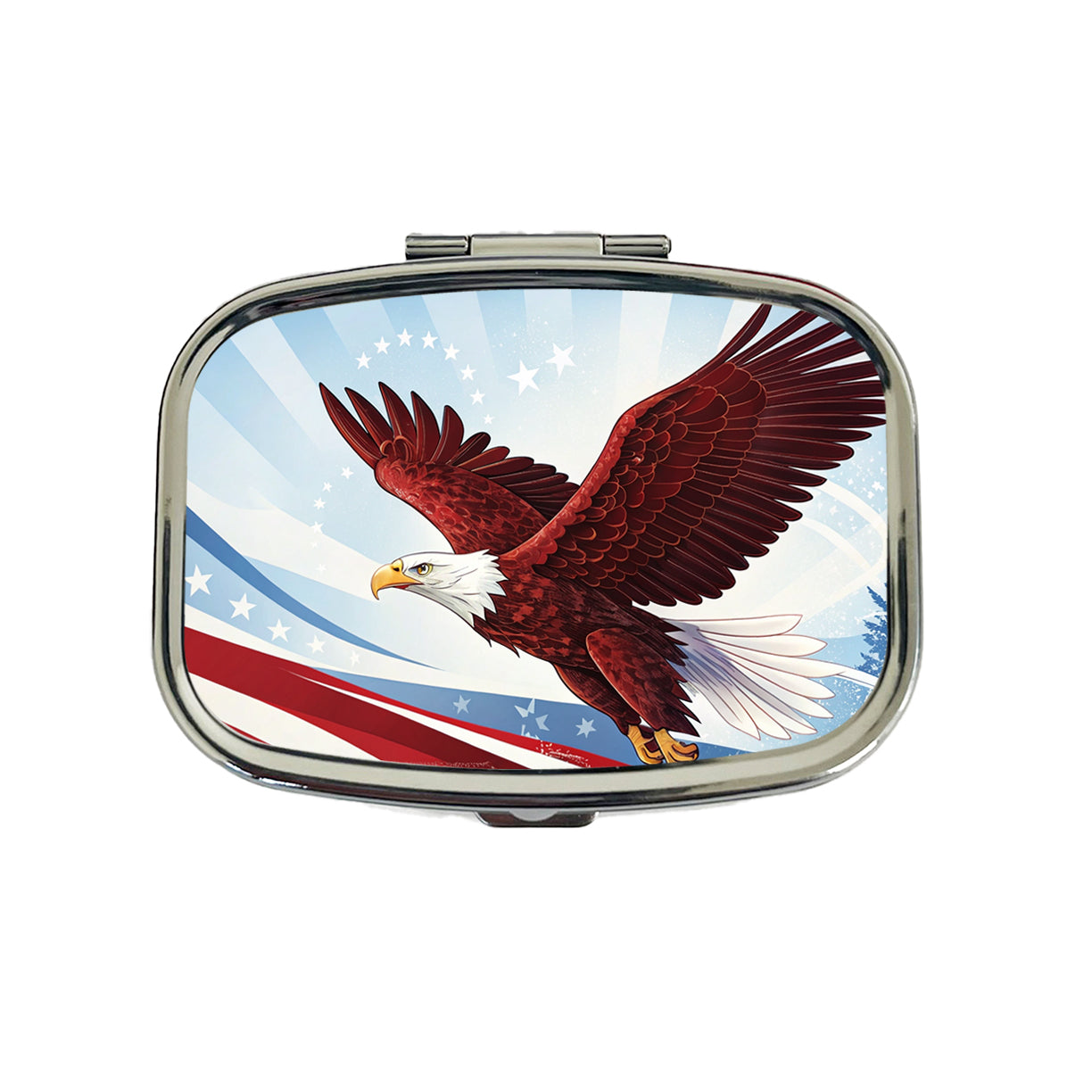 Red Blue White Patriotic Bald Eagle Travel Pill Box Case