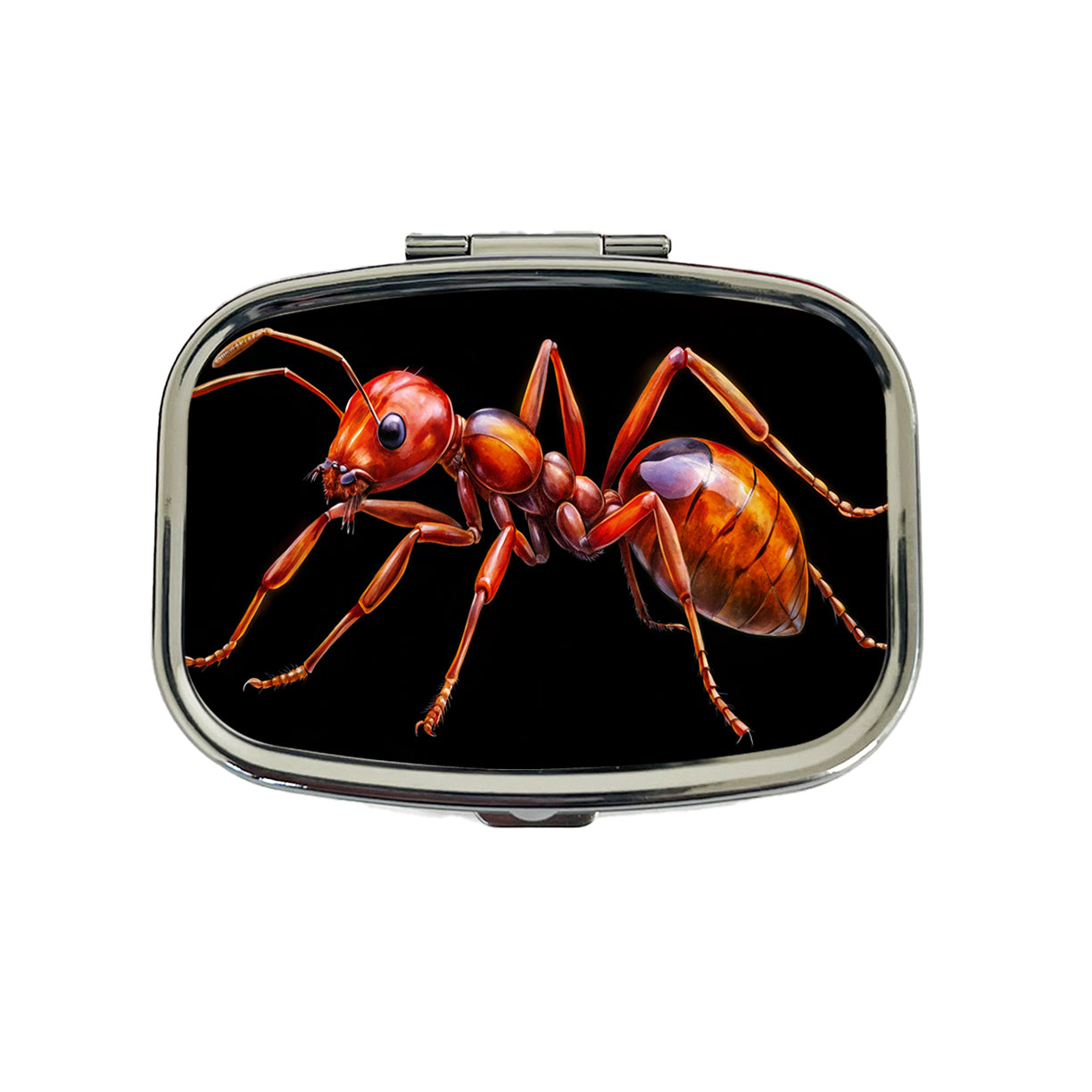 Red Fire Ant Watercolor Black Background Travel Pill Box Case