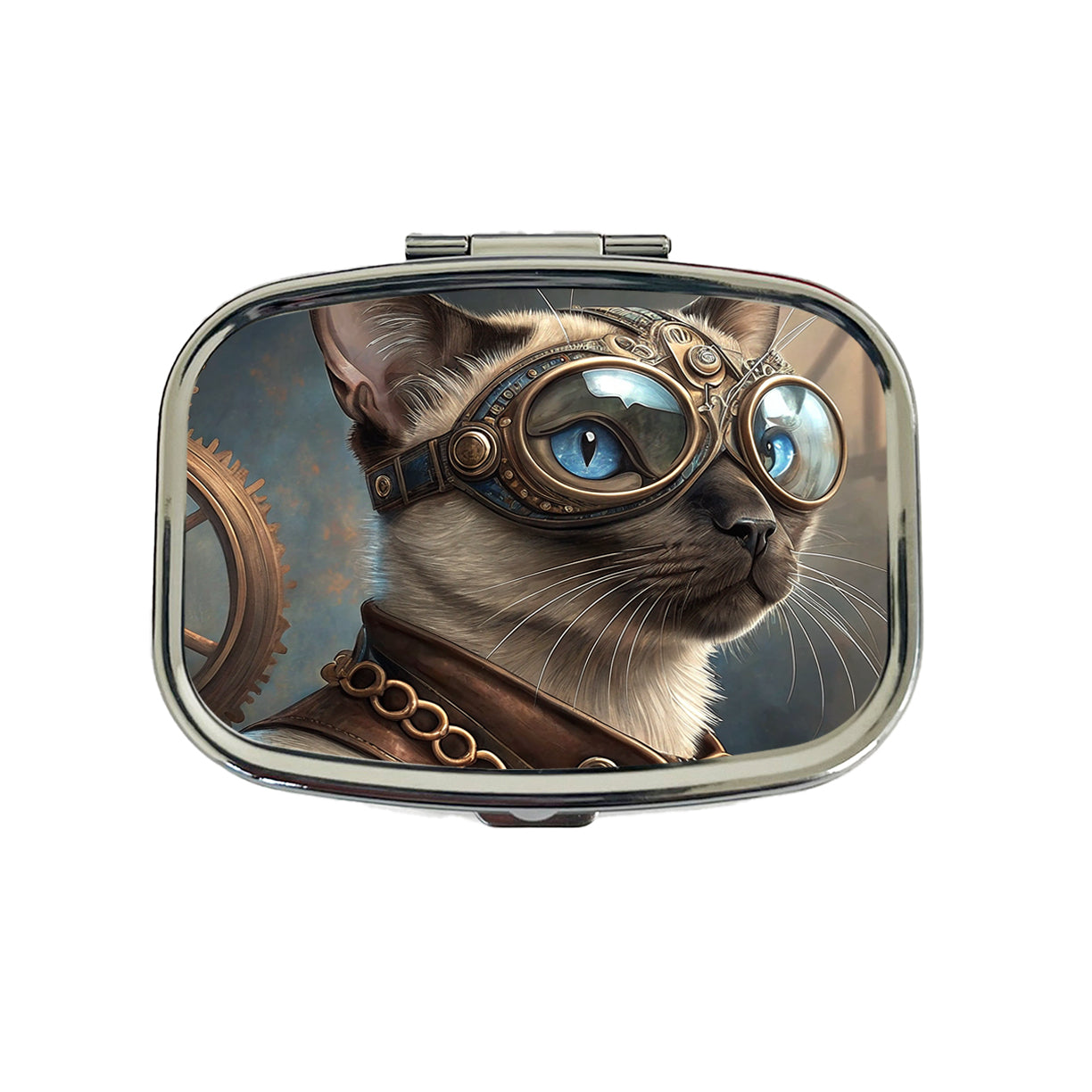 Siamese Cat Steampunk Travel Pill Box Case