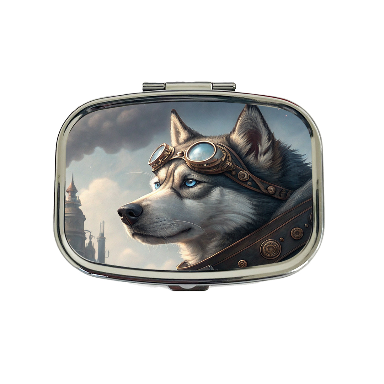 Siberian Husky Dog Steampunk Travel Pill Box Case