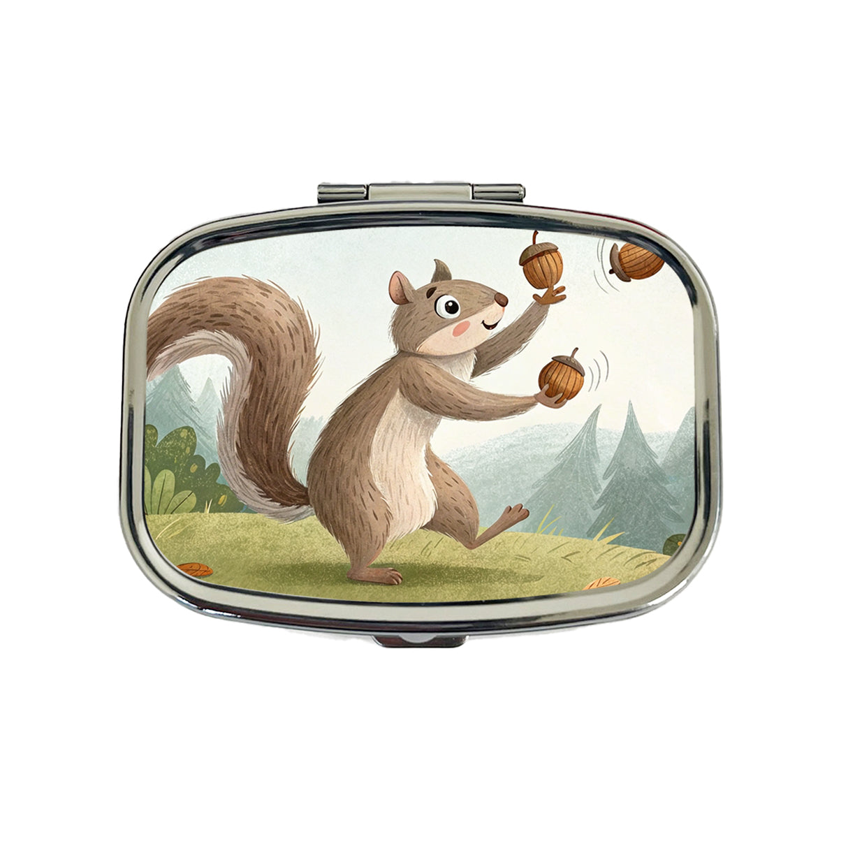 Squirrel Juggling His Acorns Nuts Travel Pill Box Case