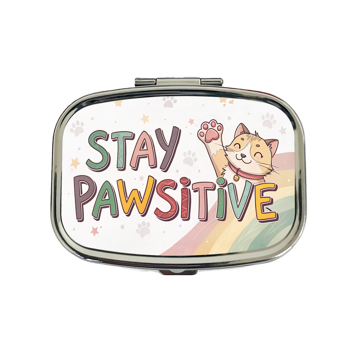 Stay Pawsitive Positive Cat Inspirational Funny Travel Pill Box Case