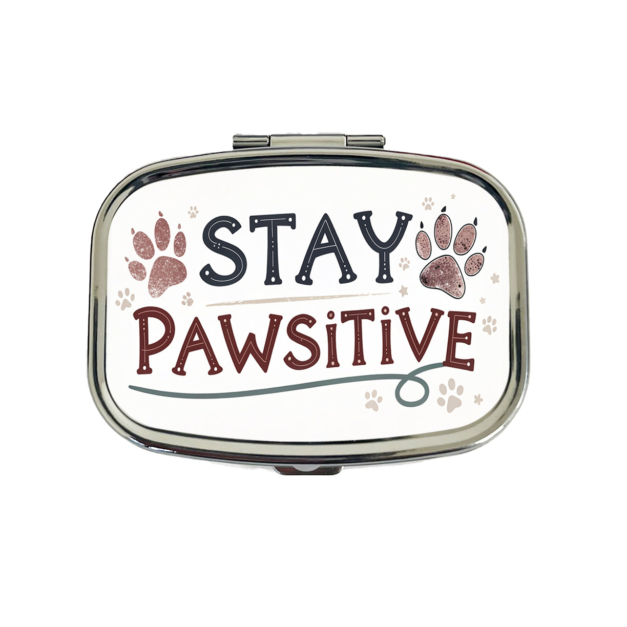 Stay Pawsitive Positive Paw Prints Inspirational Funny Travel Pill Box Case