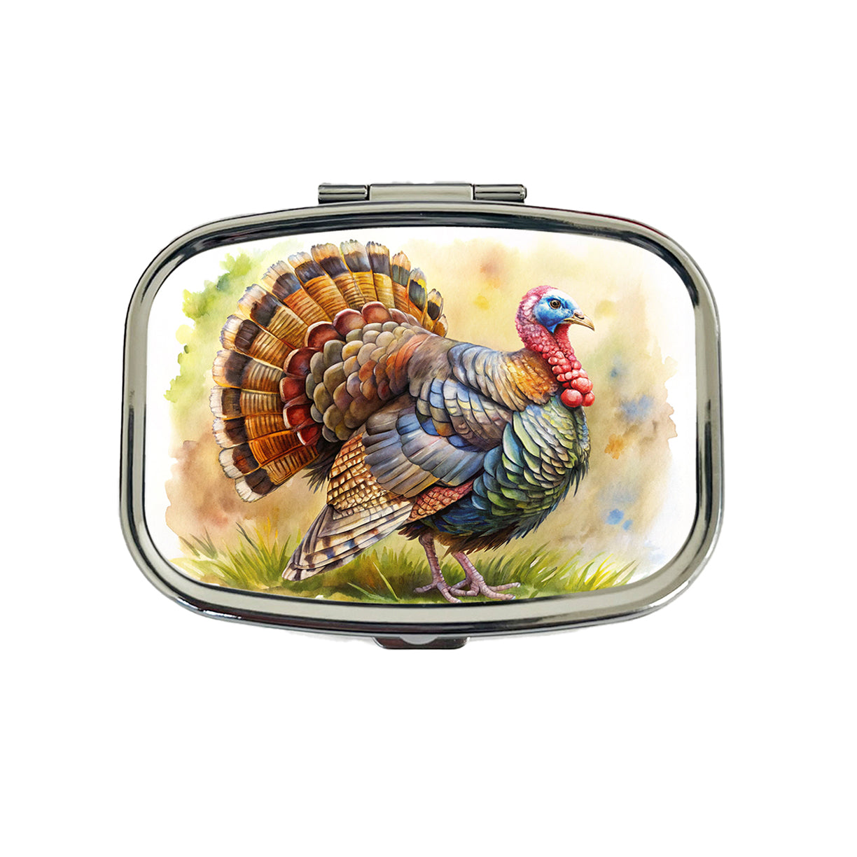 Tom Gobbler Male Turkey Watercolor Travel Pill Box Case