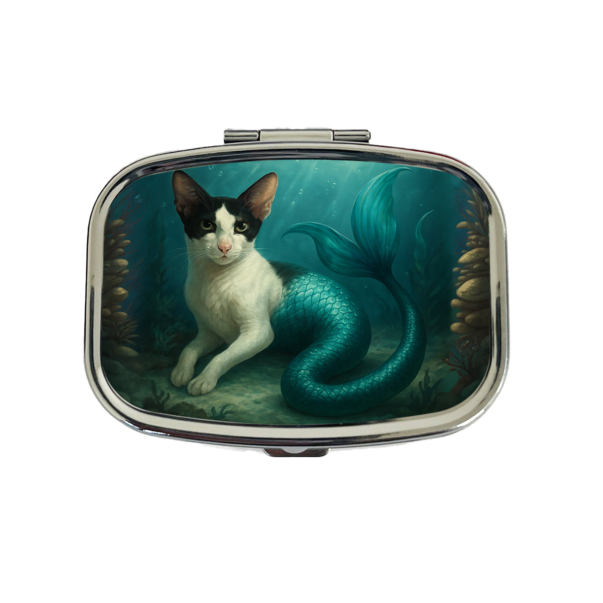 Vintage Oriental Shorthair Cat Mermaid Fantasy Painting Travel Pill Box Case