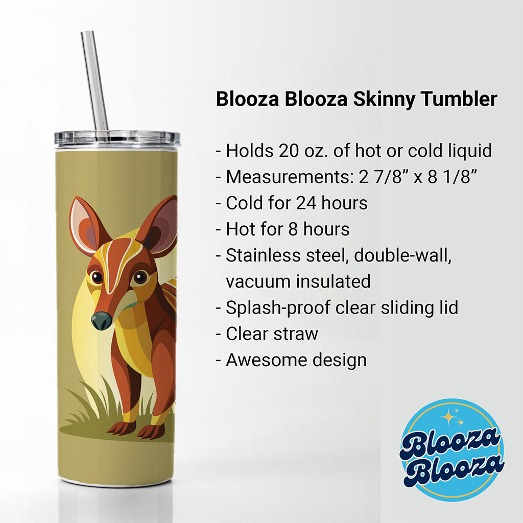 Aardvark Animal Skinny Tumbler 20oz with Straw Insulated Water Bottle Gift