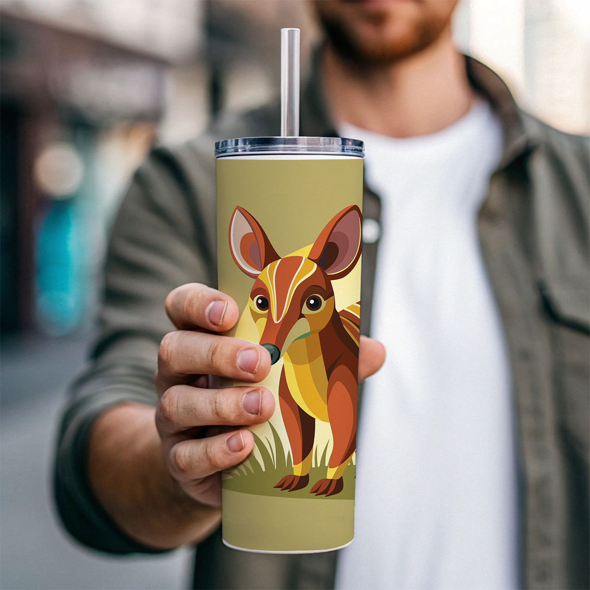 Aardvark Animal Skinny Tumbler 20oz with Straw Insulated Water Bottle Gift
