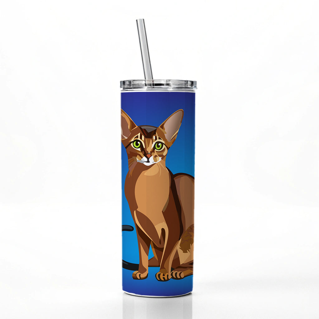 Abyssinian Cat Sitting Skinny Tumbler 20oz with Straw Insulated Water Bottle Gift