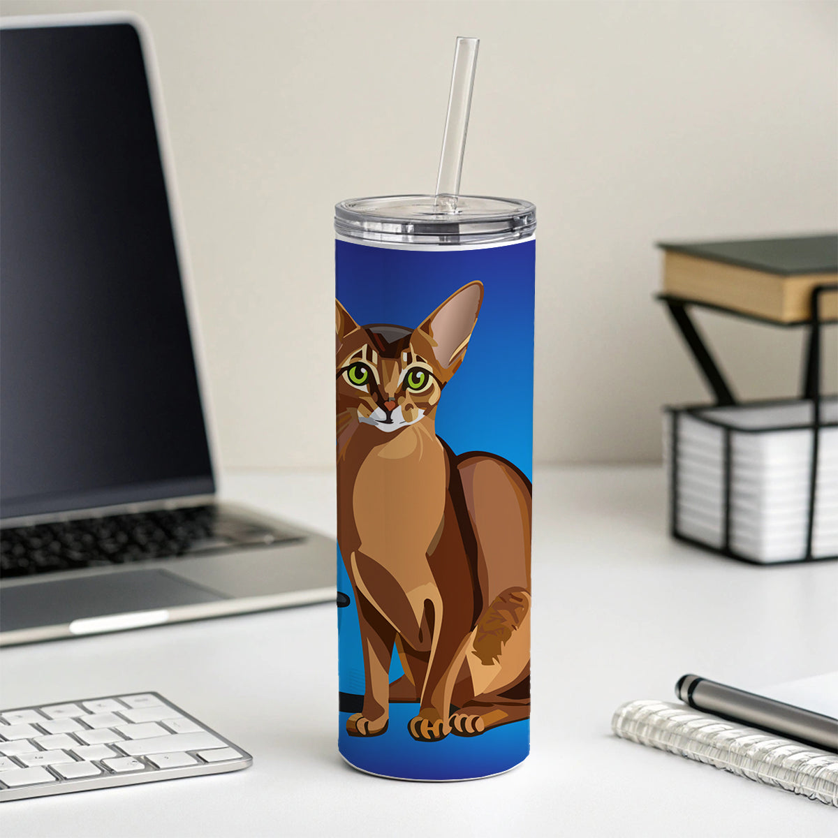 Abyssinian Cat Sitting Skinny Tumbler 20oz with Straw Insulated Water Bottle Gift