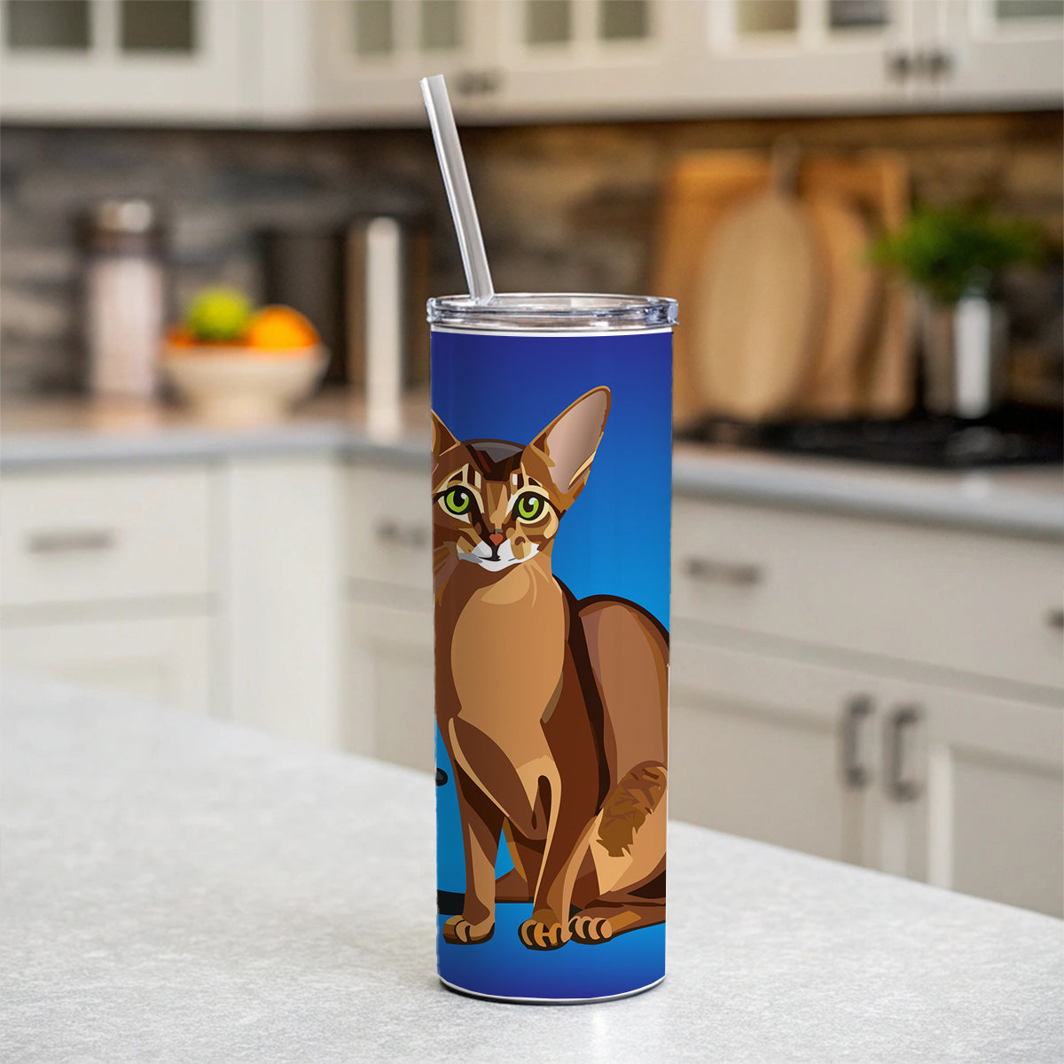 Abyssinian Cat Sitting Skinny Tumbler 20oz with Straw Insulated Water Bottle Gift