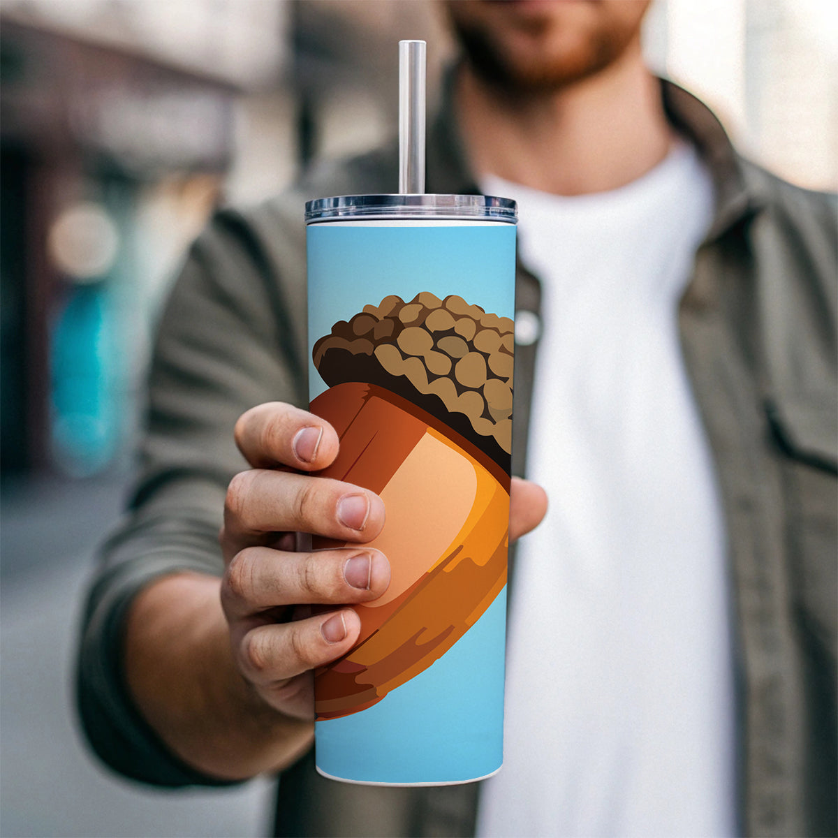 Acorn Nature Skinny Tumbler 20oz with Straw Insulated Water Bottle Gift