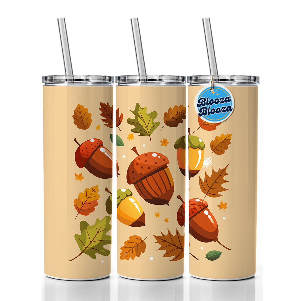 Acorns Scattered Fall Autumn Skinny Tumbler 20oz with Straw Insulated Water Bottle Gift