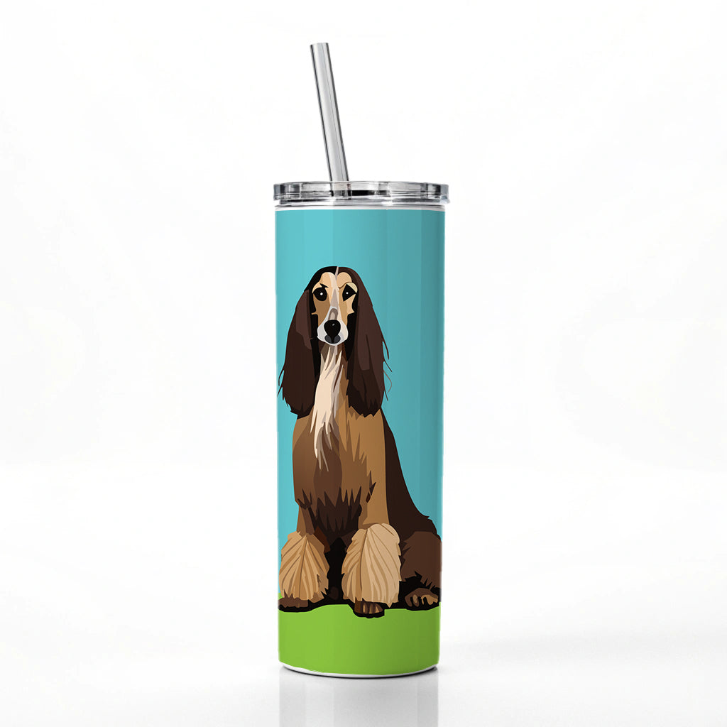 Afghan Hound Dog Sitting Skinny Tumbler 20oz with Straw Insulated Water Bottle Gift