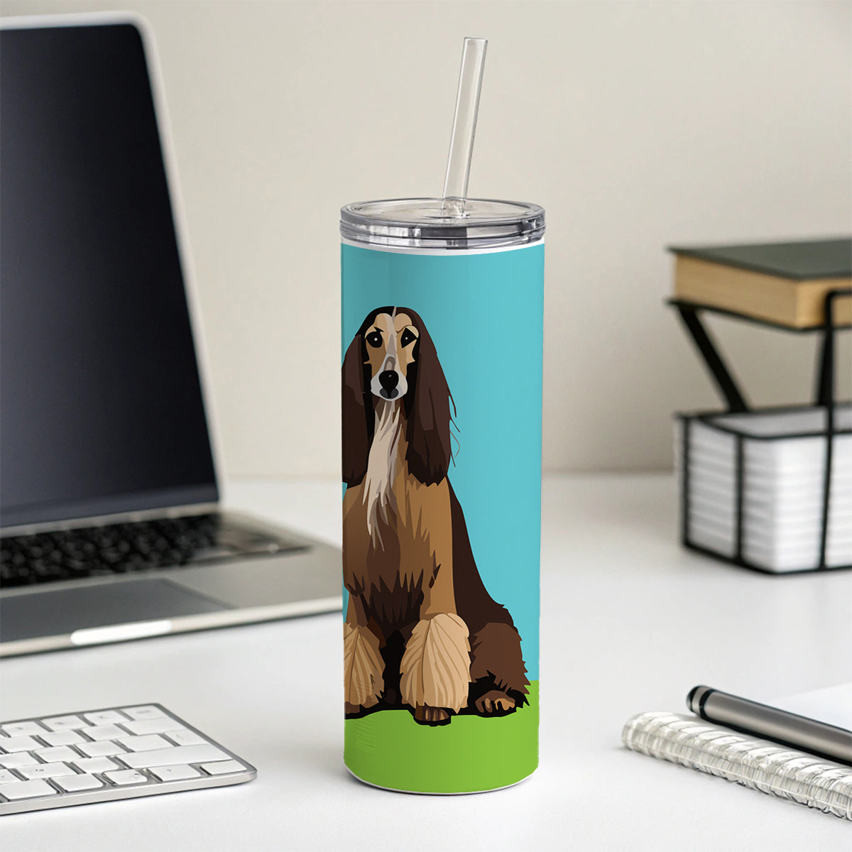 Afghan Hound Dog Sitting Skinny Tumbler 20oz with Straw Insulated Water Bottle Gift