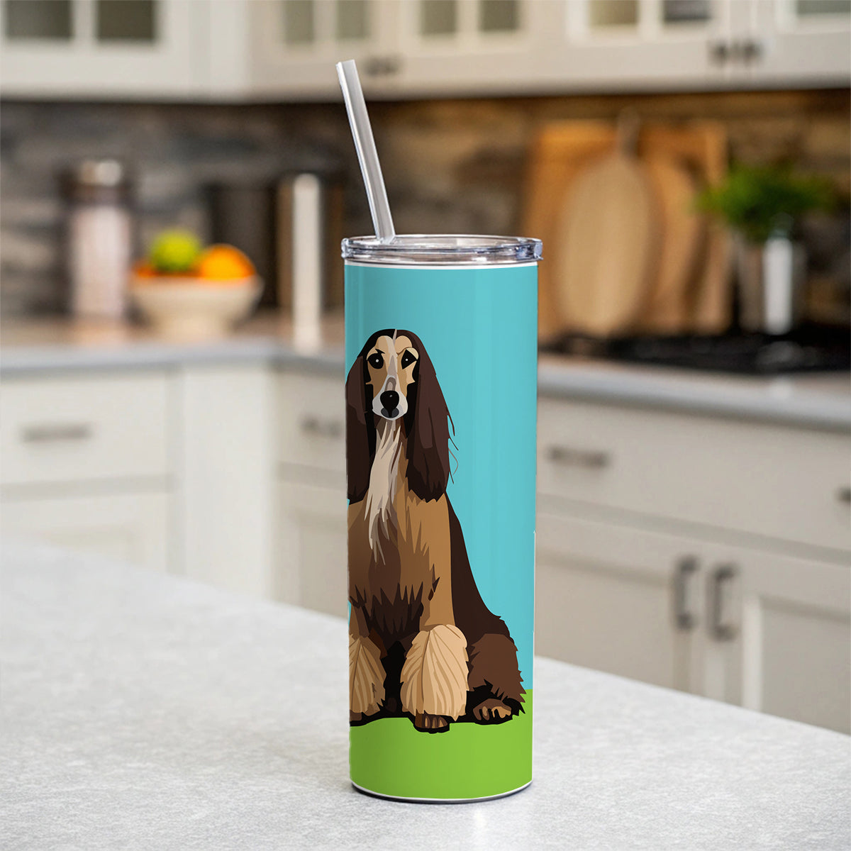 Afghan Hound Dog Sitting Skinny Tumbler 20oz with Straw Insulated Water Bottle Gift