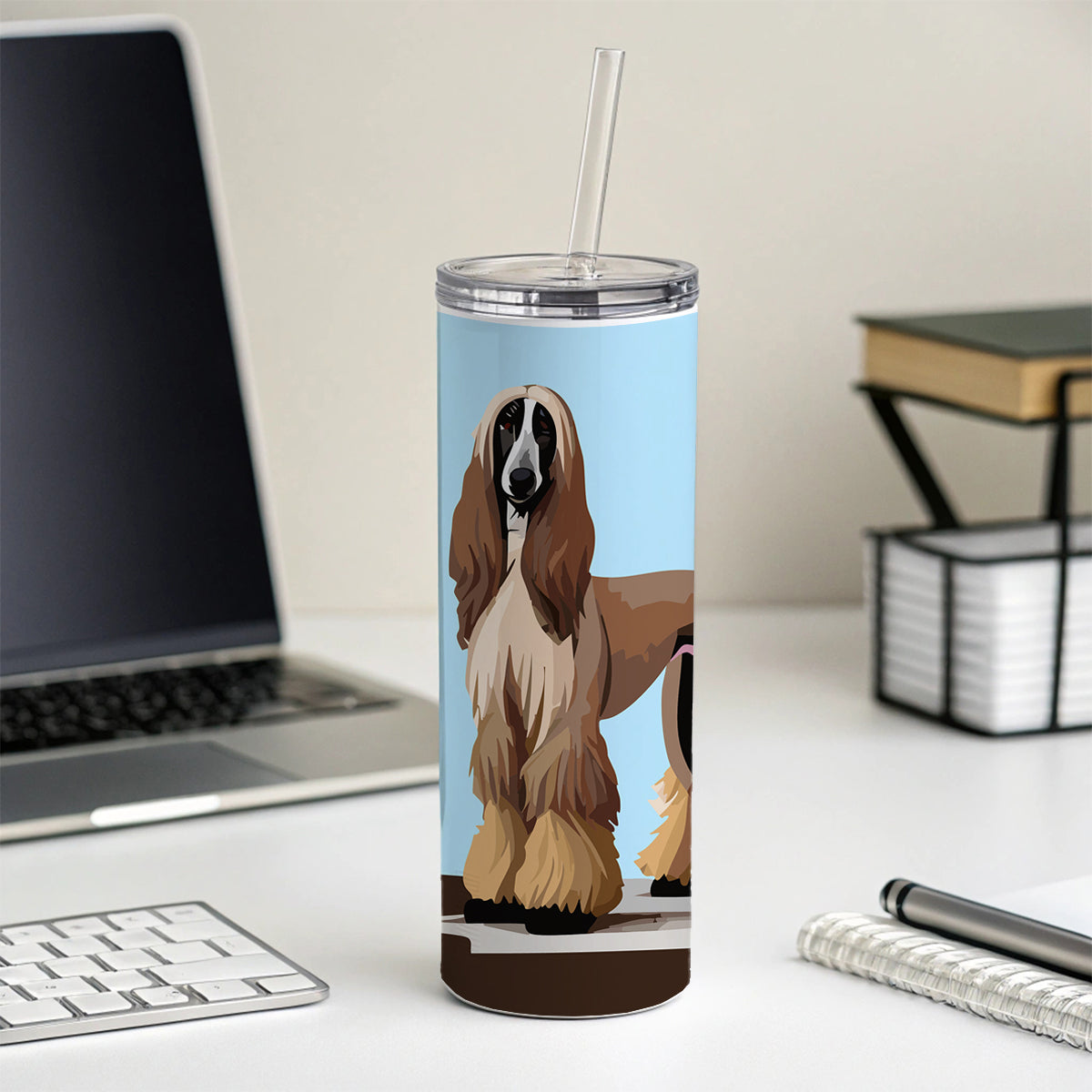Afghan Hound Dog Standing Skinny Tumbler 20oz with Straw Insulated Water Bottle Gift