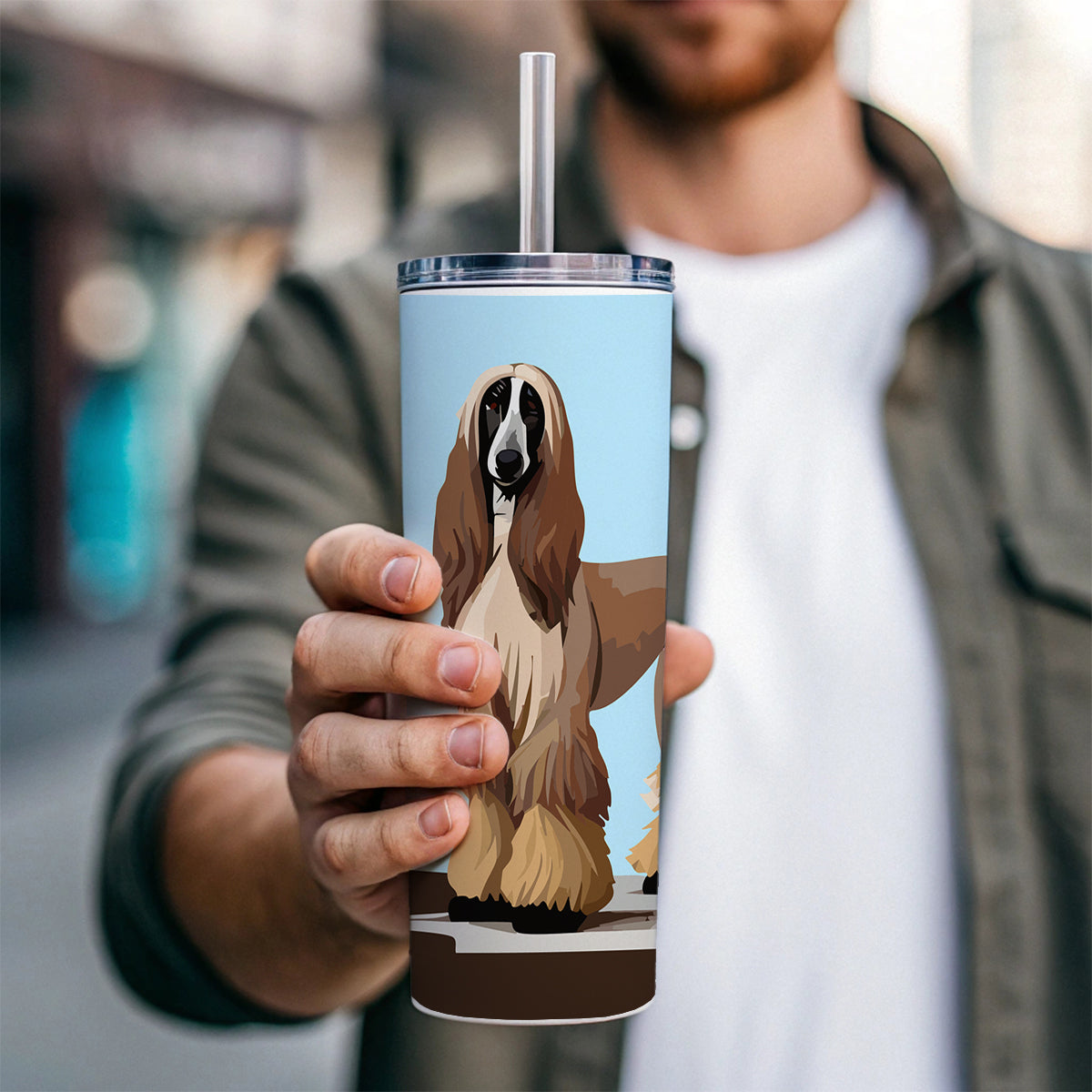 Afghan Hound Dog Standing Skinny Tumbler 20oz with Straw Insulated Water Bottle Gift