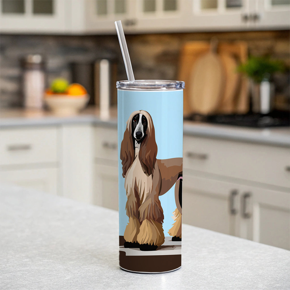 Afghan Hound Dog Standing Skinny Tumbler 20oz with Straw Insulated Water Bottle Gift