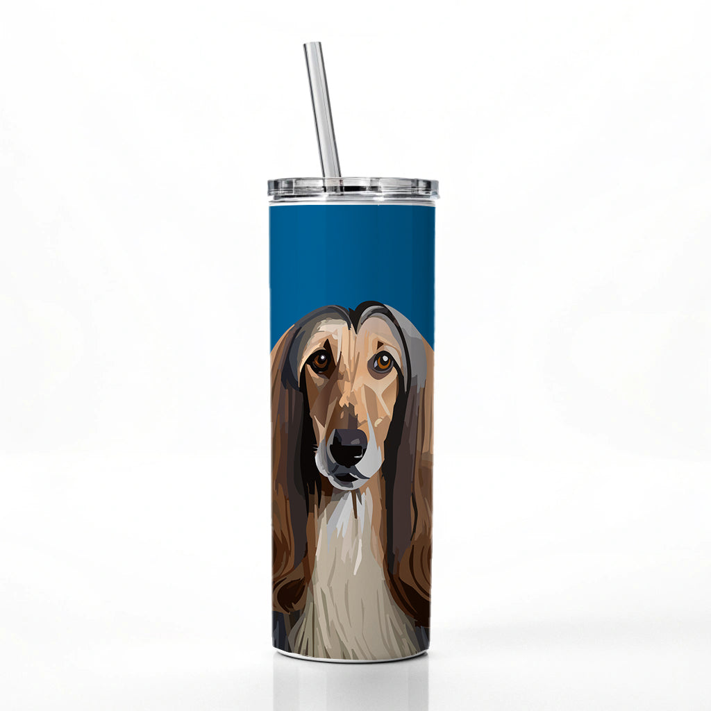 Afghan Hound Dog Staring Skinny Tumbler 20oz with Straw Insulated Water Bottle Gift