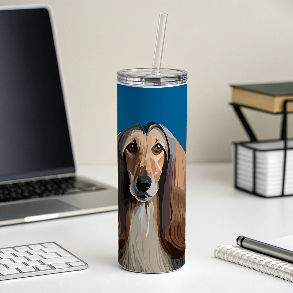 Afghan Hound Dog Staring Skinny Tumbler 20oz with Straw Insulated Water Bottle Gift