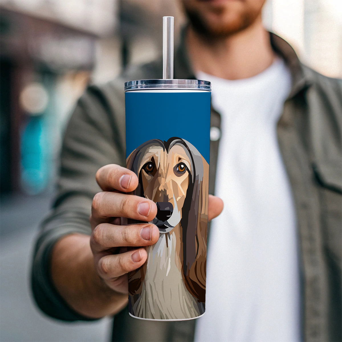 Afghan Hound Dog Staring Skinny Tumbler 20oz with Straw Insulated Water Bottle Gift