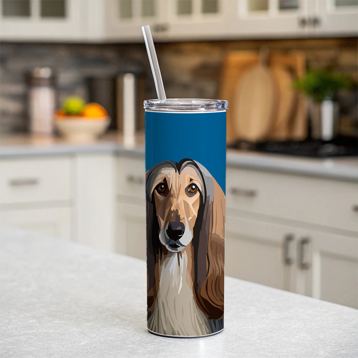 Afghan Hound Dog Staring Skinny Tumbler 20oz with Straw Insulated Water Bottle Gift