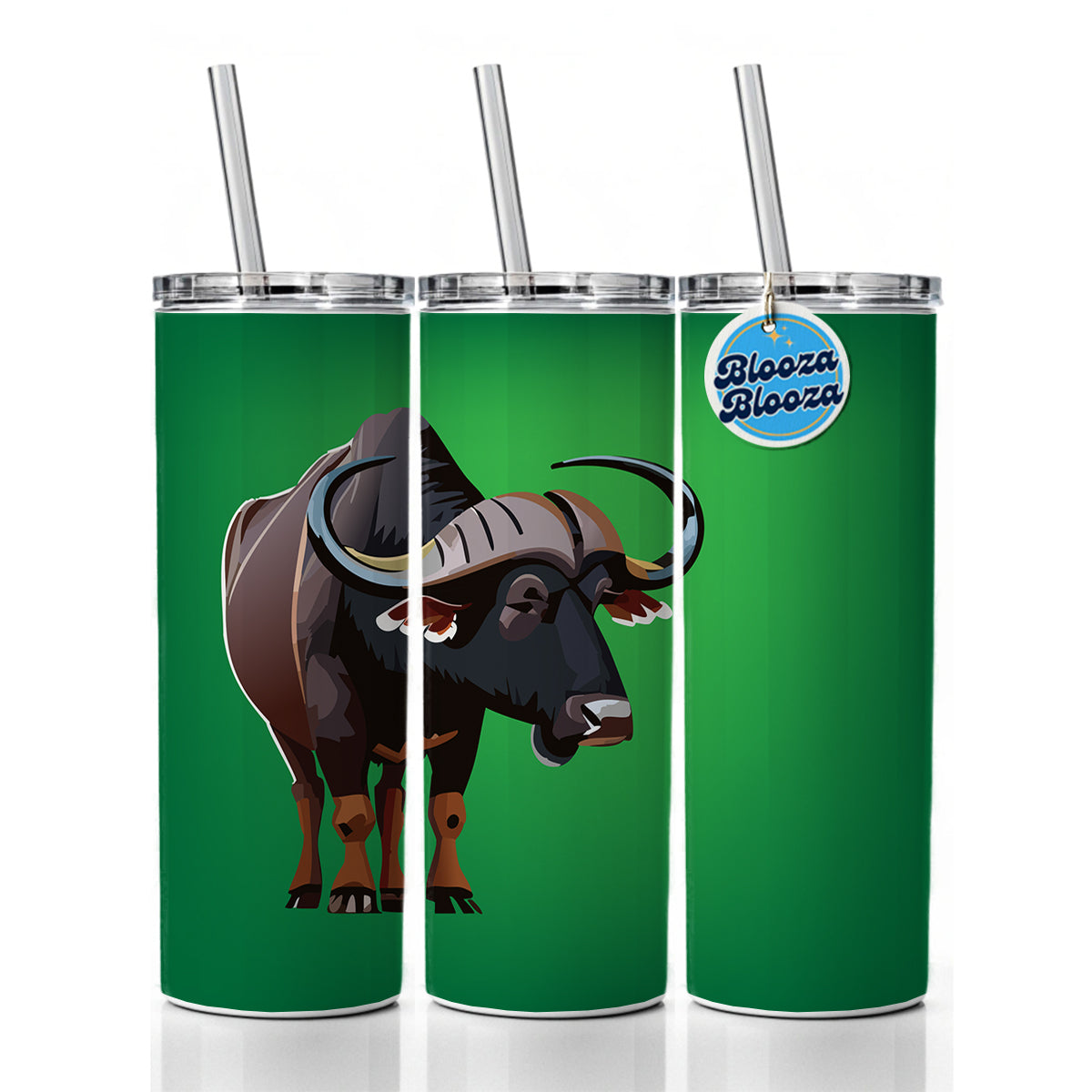 African Buffalo Standing Skinny Tumbler 20oz with Straw Insulated Water Bottle Gift