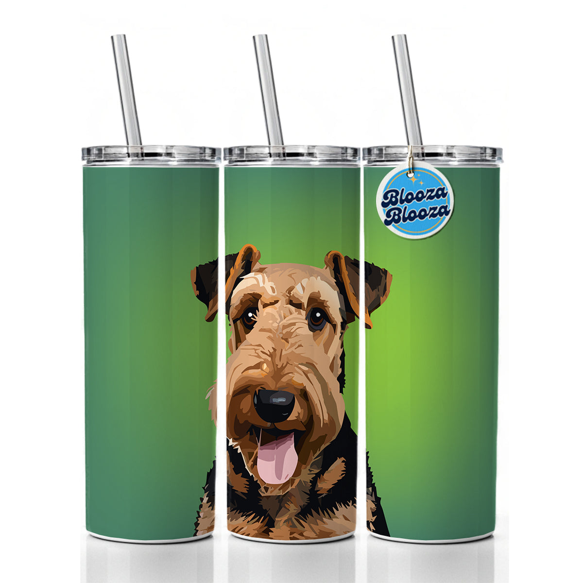 Airedale Terrier Dog Portrait Skinny Tumbler 20oz with Straw Insulated Water Bottle Gift