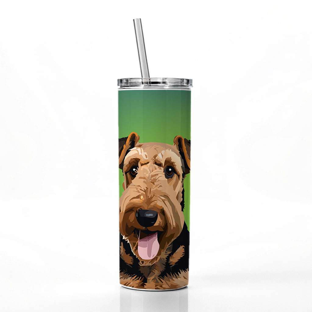 Airedale Terrier Dog Portrait Skinny Tumbler 20oz with Straw Insulated Water Bottle Gift