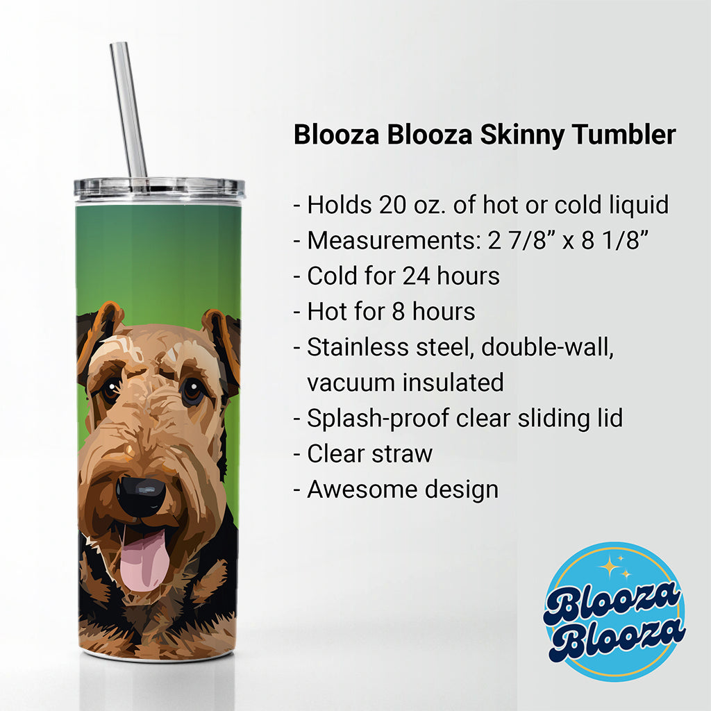 Airedale Terrier Dog Portrait Skinny Tumbler 20oz with Straw Insulated Water Bottle Gift