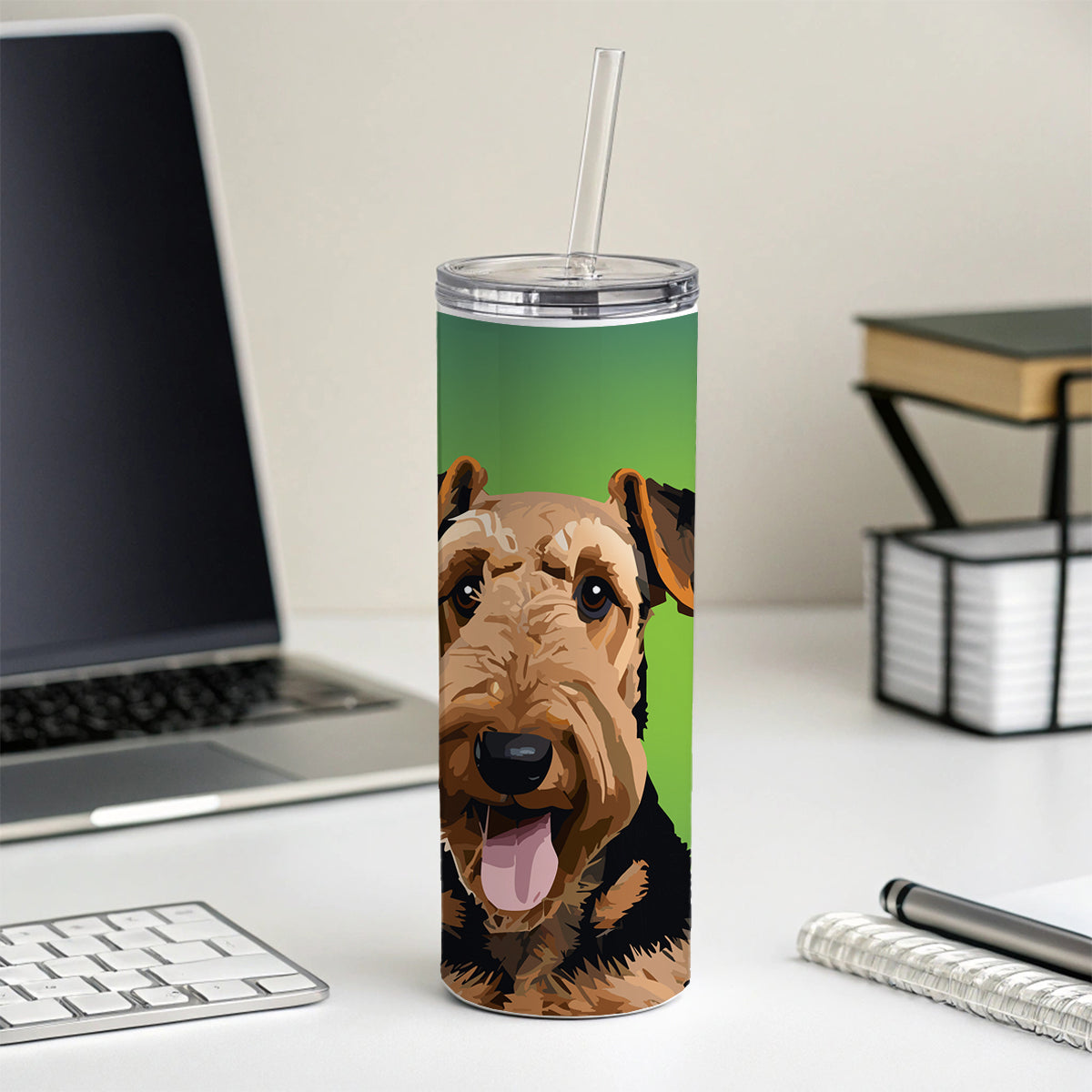 Airedale Terrier Dog Portrait Skinny Tumbler 20oz with Straw Insulated Water Bottle Gift