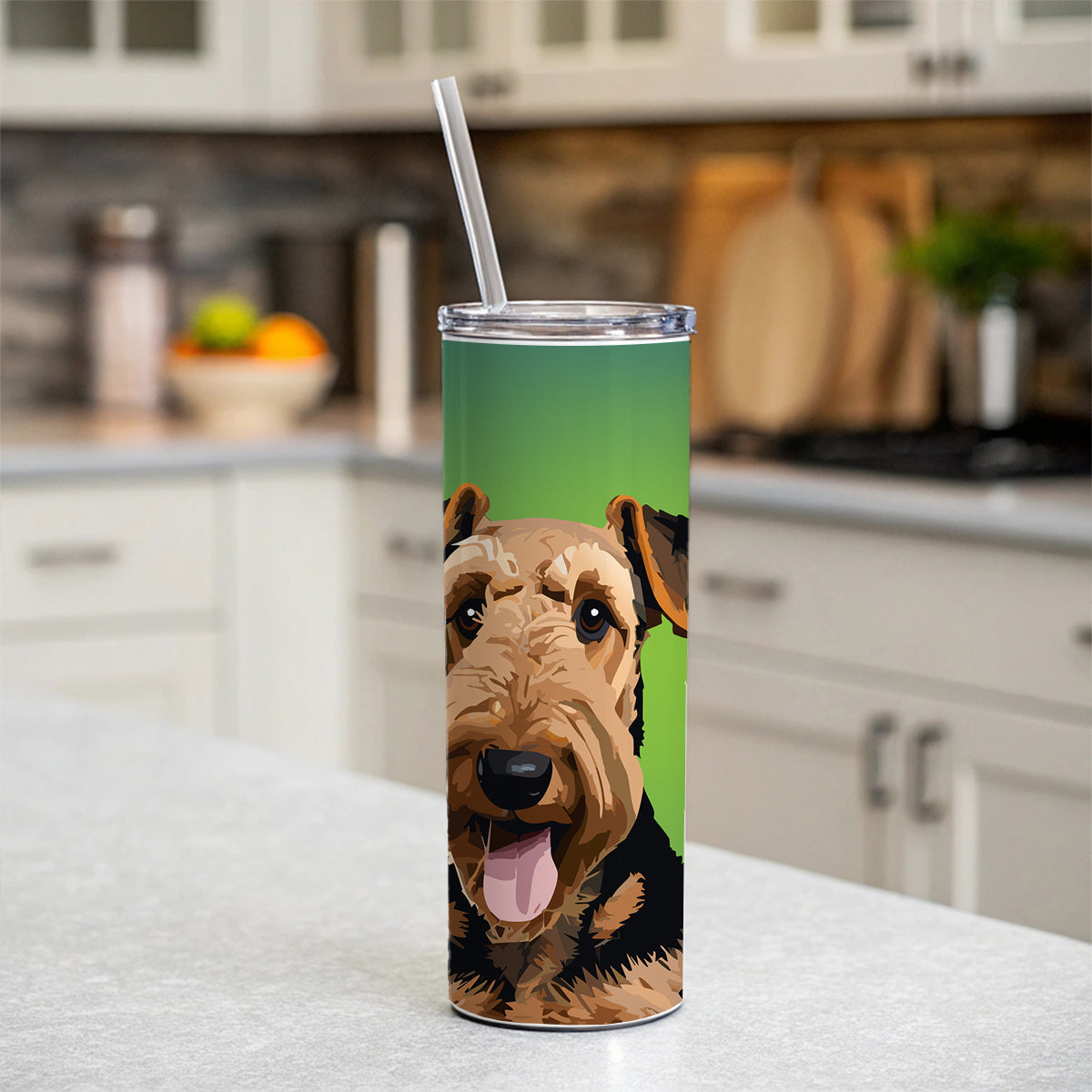 Airedale Terrier Dog Portrait Skinny Tumbler 20oz with Straw Insulated Water Bottle Gift
