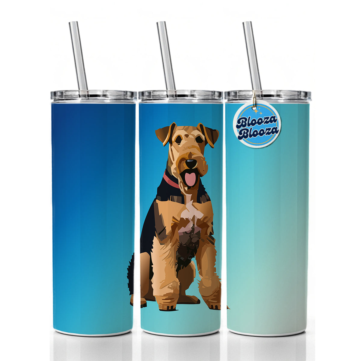 Airedale Terrier Dog Sitting Skinny Tumbler 20oz with Straw Insulated Water Bottle Gift