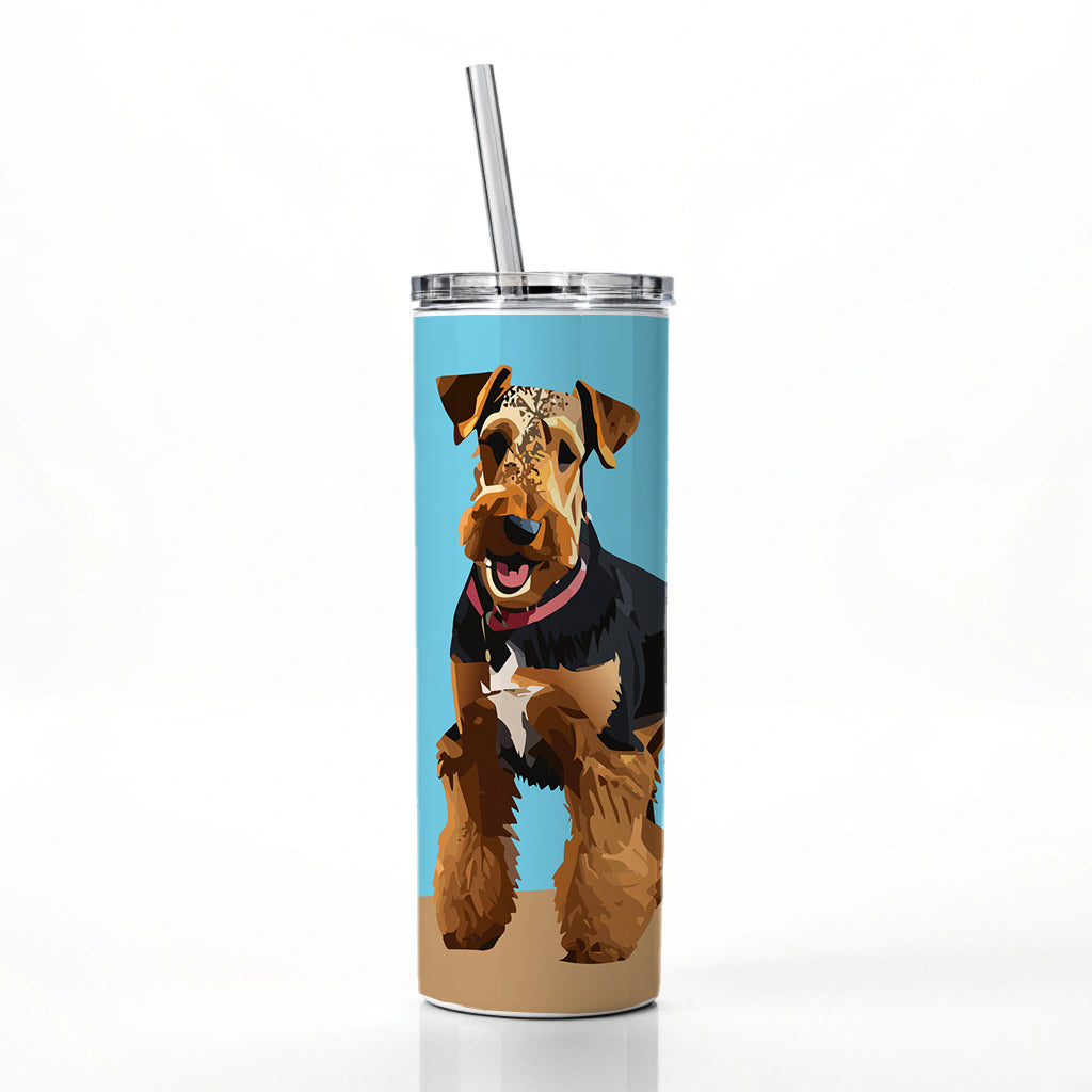 Airedale Terrier Dog Standing Skinny Tumbler 20oz with Straw Insulated Water Bottle Gift