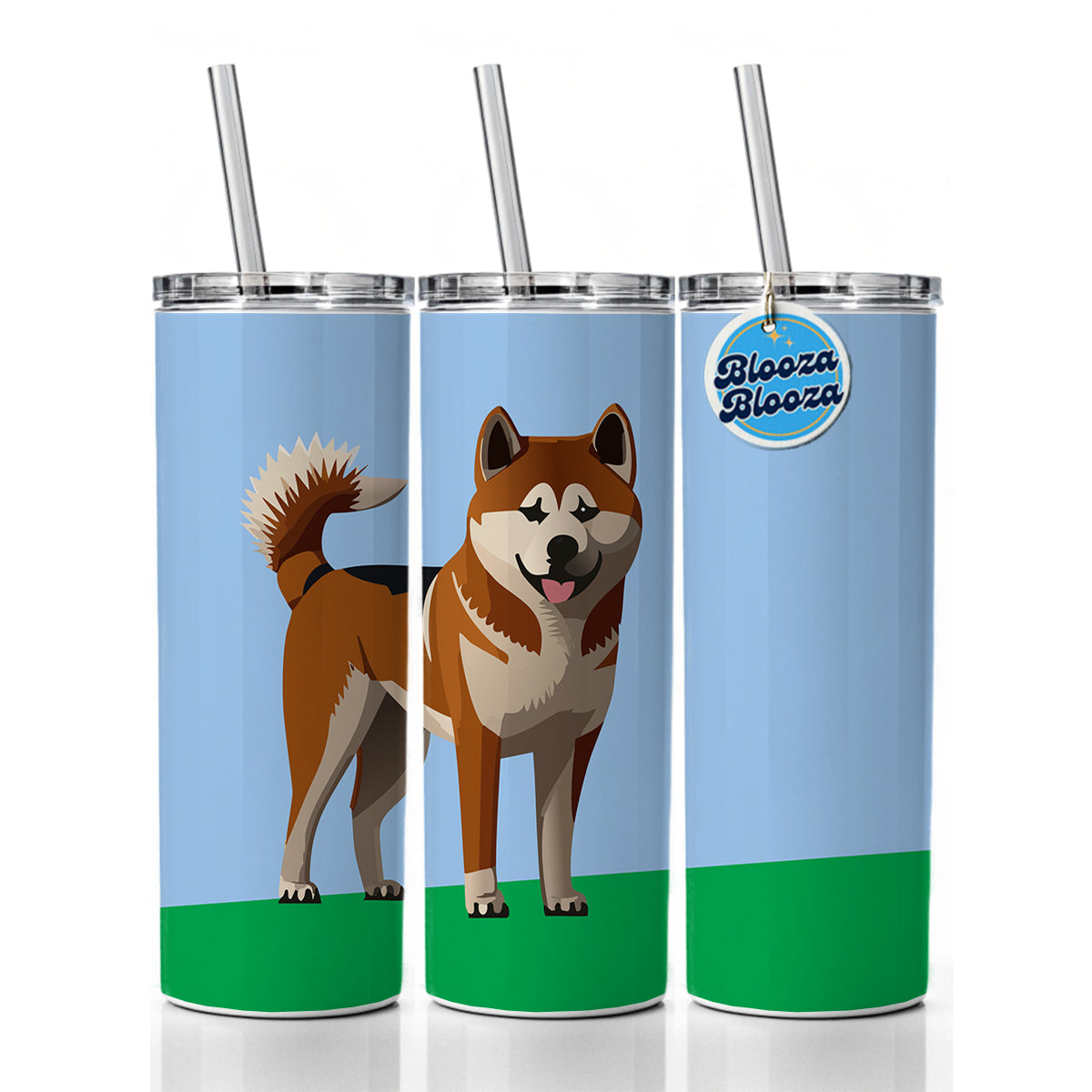 Akita Dog Standing Skinny Tumbler 20oz with Straw Insulated Water Bottle Gift