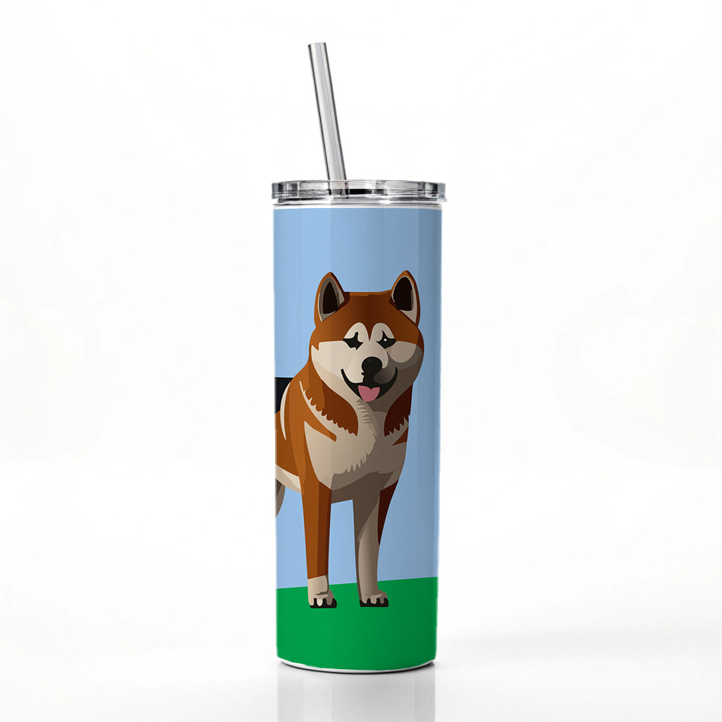 Akita Dog Standing Skinny Tumbler 20oz with Straw Insulated Water Bottle Gift