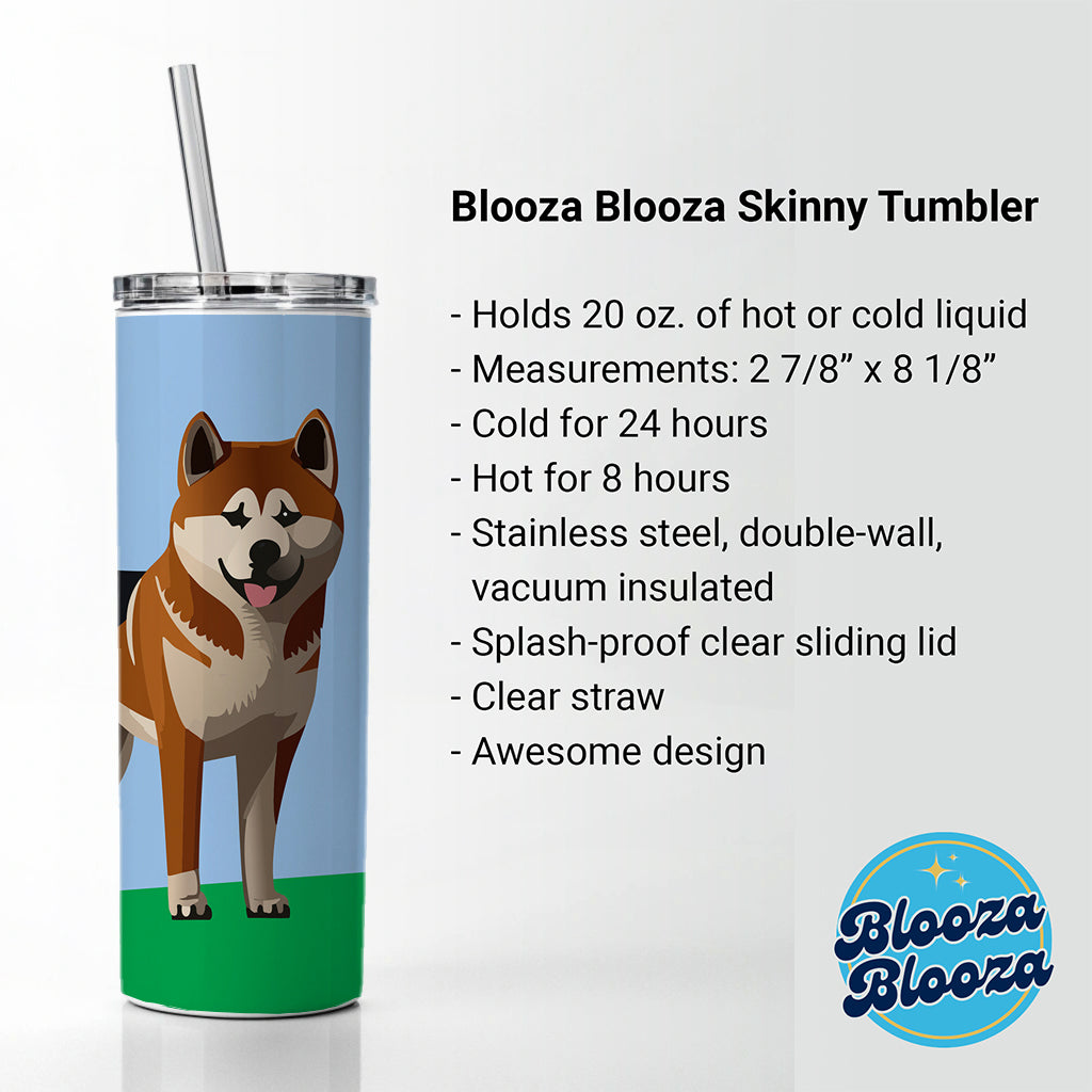 Akita Dog Standing Skinny Tumbler 20oz with Straw Insulated Water Bottle Gift